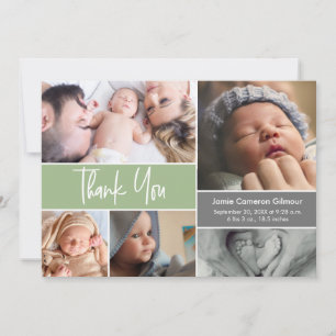 Modern Green Photo Collage Baby shower script Bedankkaart