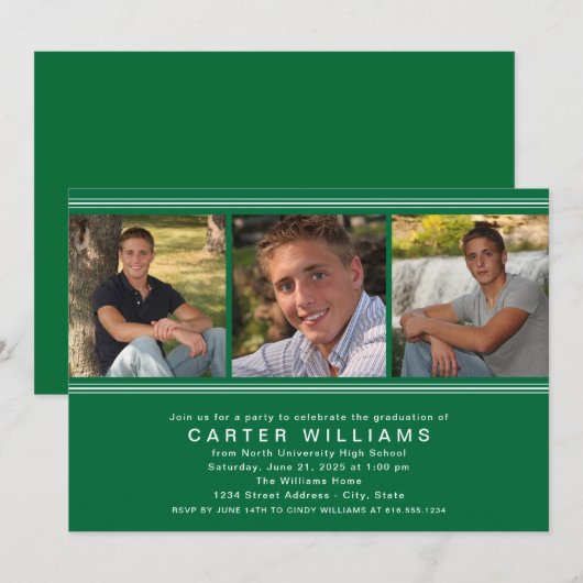 Modern Green Photo Collage Graduation Party Kaart (Voorkant / Achterkant)