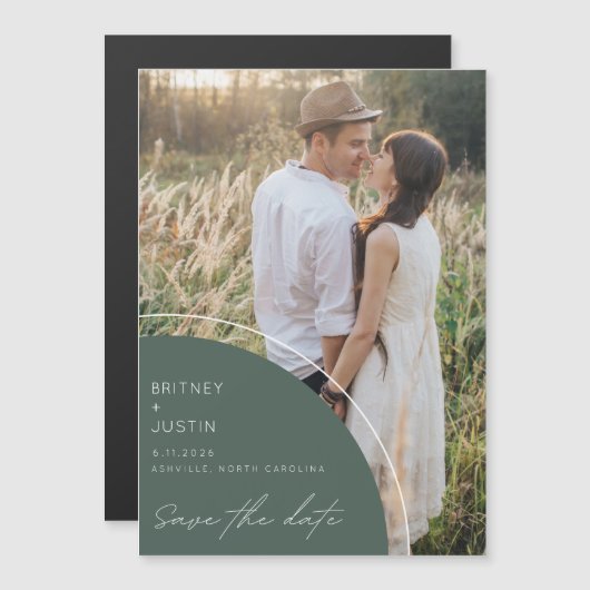 Modern Green Photo Wedding Save the Date (Voorkant / Achterkant)