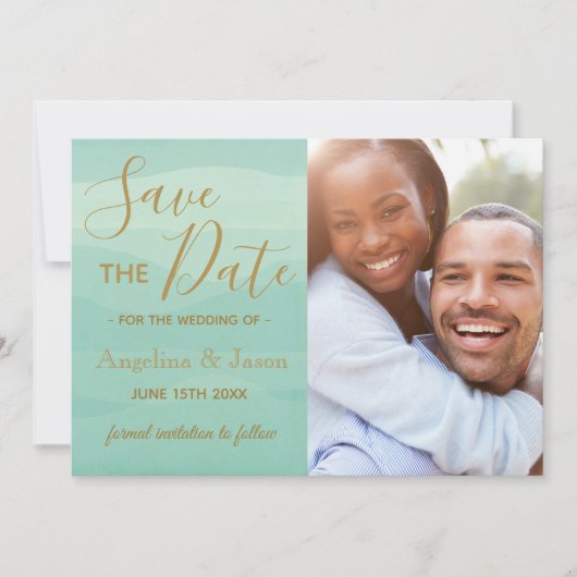 Modern Green Photo Wedding Save The Date (Voorkant)