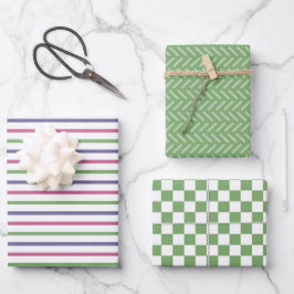 Modern Green, Pink, Blue Stripes, Green Checkered Inpakpapier Vel
