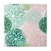 Modern Green Pink Dahlia Floral Tegeltje (Voorkant)