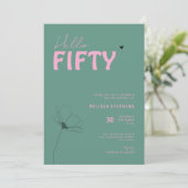 Modern Green Pink Hello Fifty Typo 50th Birthday Kaart (Staand voorkant)