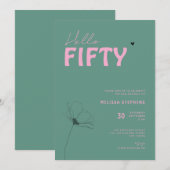 Modern Green Pink Hello Fifty Typo 50th Birthday Kaart (Voorkant / Achterkant)