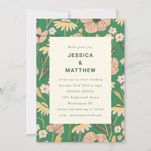 Modern Green Pink Summer Garden Floral Wedding Kaart (Voorkant)
