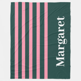 Modern green & pink  white monogram name fleece deken