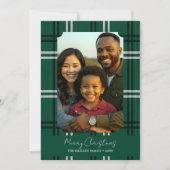 Modern Green Plaid Family Photo Holiday Greeting Kaart (Voorkant)