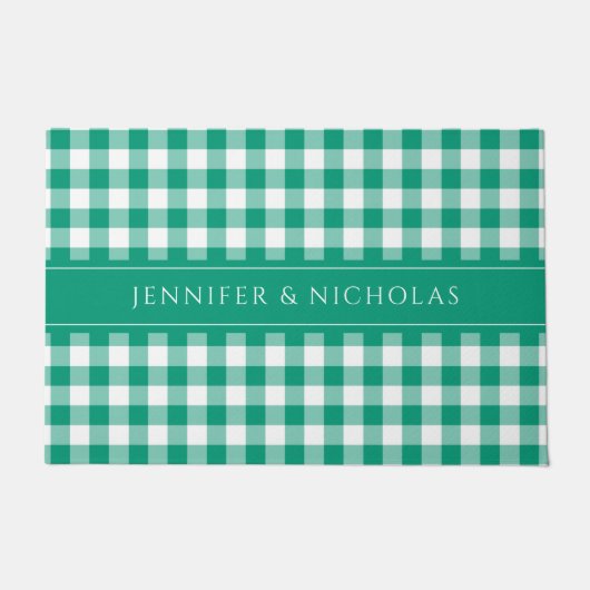 Modern Green Plaid Gingham naam Deurmat (Voorkant)