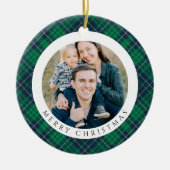 Modern Green Plaid Photo Christmas Keramisch Ornament (Voorkant)