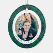 Modern Green Plaid Photo Christmas Keramisch Ornament (Links)