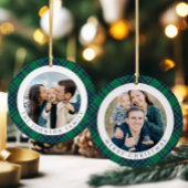 Modern Green Plaid Photo Christmas Keramisch Ornament