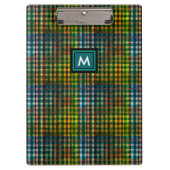 Modern Green Plaid Tartan Naam Initiaal Monogram Klembord (Voorkant)