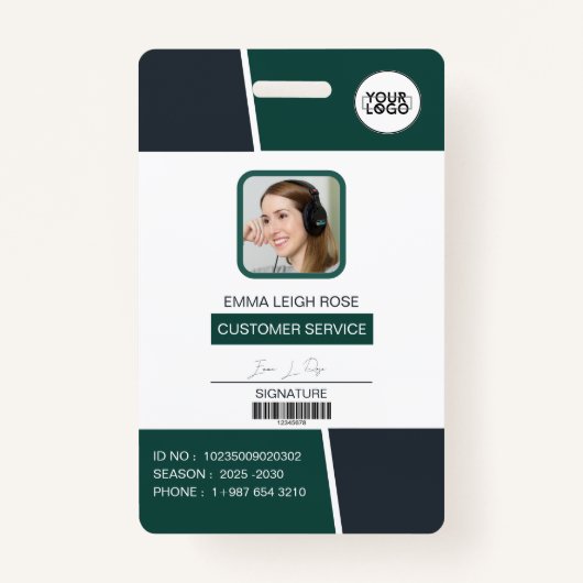 Modern Green Professional Employee Photo ID Badge (Voorkant)