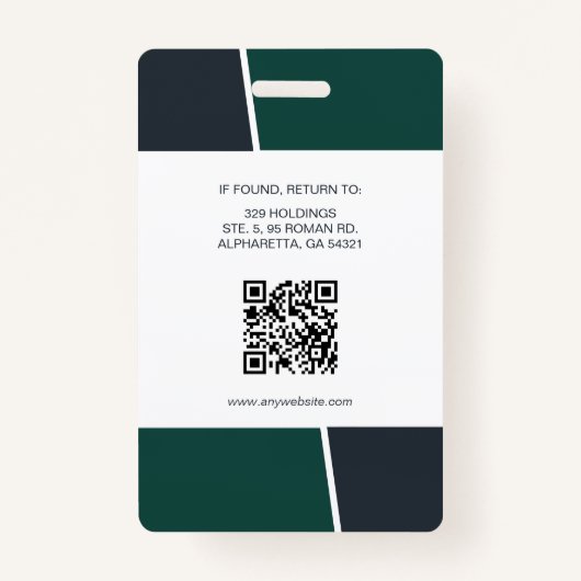 Modern Green Professional Employee Photo ID Badge (Achterkant)