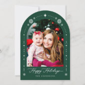 Modern Green Red Arch Foto Kerstvakantie Kaart (Voorkant)