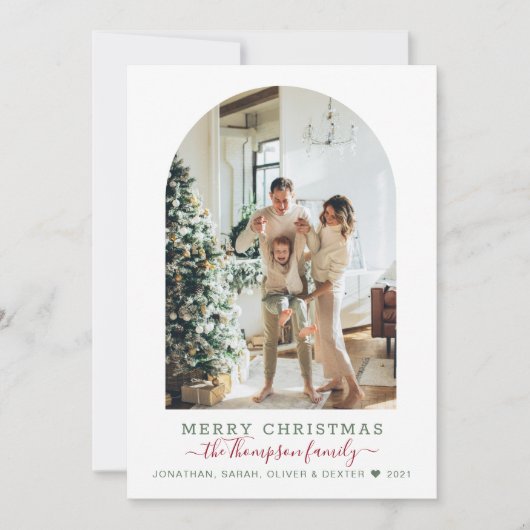 Modern Green Red Merry kerstboomfoto Holida Feestdagenkaart (Voorkant)