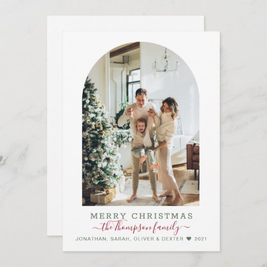 Modern Green Red Merry kerstboomfoto Holida Feestdagenkaart (Voorkant / Achterkant)