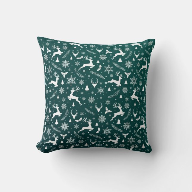 Modern Green Reindeer Pattern Merry kerst Kussen (Voorkant)