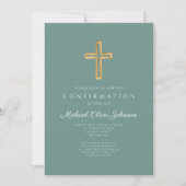 Modern Green Religious Cross Boy Confirmation Kaart (Voorkant)