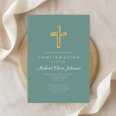 Modern Green Religious Cross Boy Confirmation Kaart