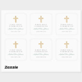 Modern Green Religious Cross Boy First Communion Vierkante Sticker (Vel)