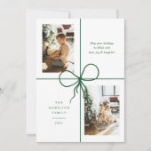 Modern Green Ribbon Bow Wrap 2 Photo Christmas Feestdagenkaart (Voorkant)
