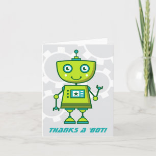 Modern Green Robot Boys Birthday Party Bedankkaart