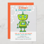 Modern Green Robot Boys Birthday Party Kaart (Voorkant / Achterkant)