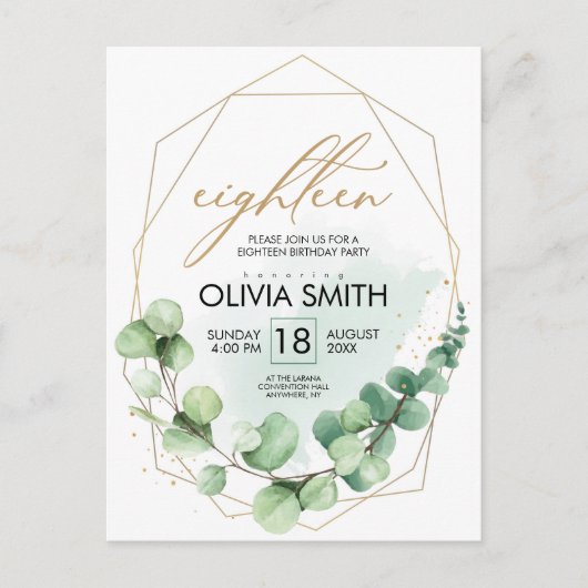 Modern green rustic greenery 18th birthday elegant briefkaart (Voorkant)