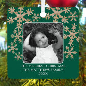 Modern Green Rustic Snowflake 2 Foto Schattigee Va Metalen Ornament