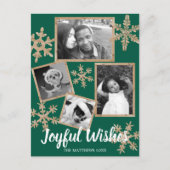 Modern Green Rustic Snowflake 4 FotoKerstmis Briefkaart (Voorkant)