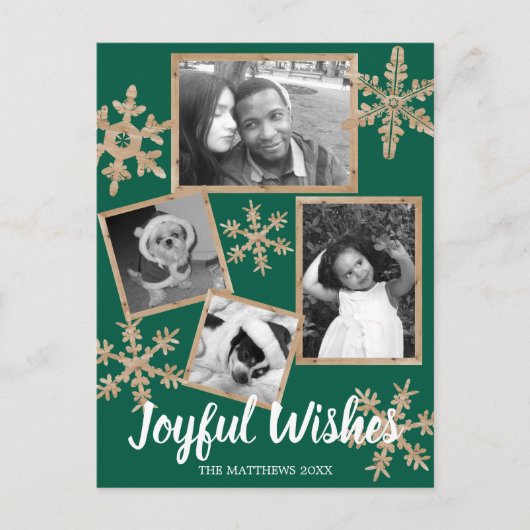 Modern Green Rustic Snowflake 4 FotoKerstmis Briefkaart (Voorkant)