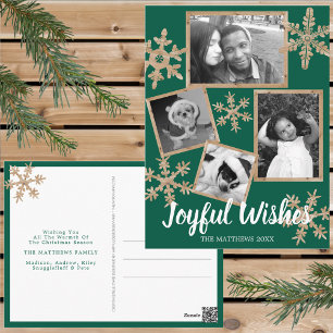 Modern Green Rustic Snowflake 4 FotoKerstmis Briefkaart