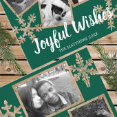 Modern Green Rustic Snowflake 4 FotoKerstmis Briefkaart