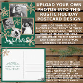 Modern Green Rustic Snowflake 4 FotoKerstmis Briefkaart