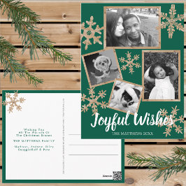 Modern Green Rustic Snowflake 4 FotoKerstmis Briefkaart