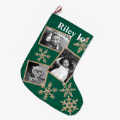 Modern Green Rustic Snowflake Optionele naam Grote Kerstsok (Voorkant (Hangend))