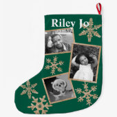 Modern Green Rustic Snowflake Optionele naam Grote Kerstsok (Achterkant)