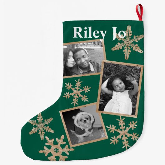 Modern Green Rustic Snowflake Optionele naam Grote Kerstsok (Achterkant)