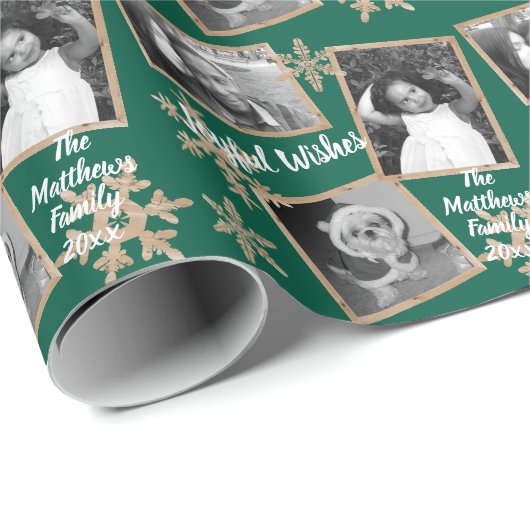 Modern Green Rustic Snowflake Pattern 3 Foto Cadeaupapier (Rol Hoek)