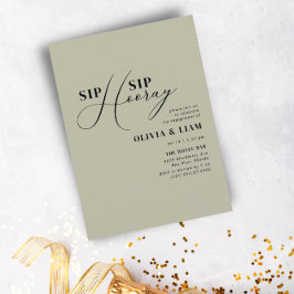 Modern Green Sage Sip Sip Hooray Engagement Party Kaart