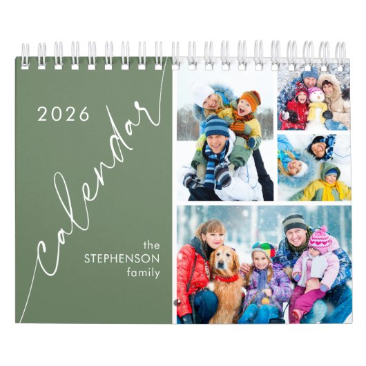 Modern Green Script 4 Photos Per Month Kalender (Hoes)