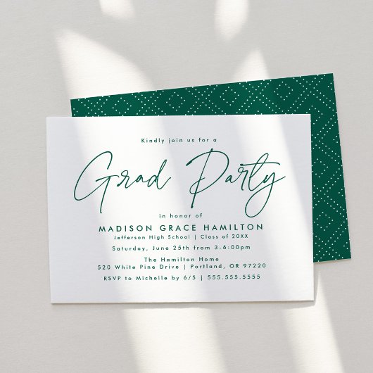 Modern Green Script Graduation Party Kaart