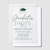 Modern Green Script Graduation Party Vellum Uitnodigingen (Offset)