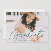 Modern Green Script Photo Graduation Party Kaart (Voorkant)