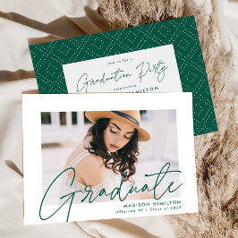 Modern Green Script Photo Graduation Party Kaart