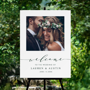 Modern Green Script Photo Weddenschap Welkomstteke Poster