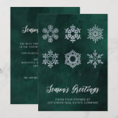 Modern Green Silver Snowflakes Business Feestdagenkaart (Voorkant / Achterkant)