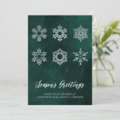 Modern Green Silver Snowflakes Business Feestdagenkaart (Staand voorkant)
