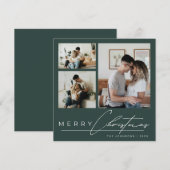 Modern Green Simple Script Photo Collage Christmas Feestdagenkaart (Voorkant / Achterkant)